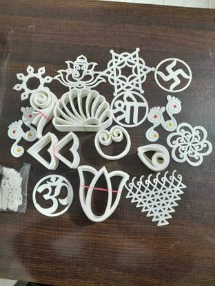 YASHONLINEPRODU Traditional polymer white sanskar bharti rangoli SET OF 12 Decorative Showpiece  -  14 cm