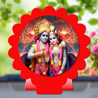 GiftsRange Radha Krishna Red Car Dashboard Idol Premium Decorative Showpiece  -  8 cm