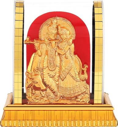 OM GIFT Radha Krishna Ki Murti Gold Plastic Look showpiece ldols for pooja Room Decorative Showpiece  -  10 cm