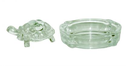 Vastu Art Vastu / Feng Shui / Crystal Tortoise (Turtle) in Crystal Plate Decorative Showpiece  -  5 cm