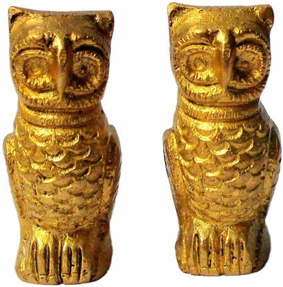 PujaSamadhaan Vastu/Feng Shui Brass Statue Owl Symbol of Wisdom, Good Luck & Protection . Decorative Showpiece  -  5 cm