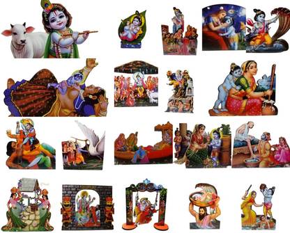 AARSHI CREATION Krishna Baal Leela 20 pc MDF Full Set of Bal Kanha Lila Decorative Showpiece  -  13 cm