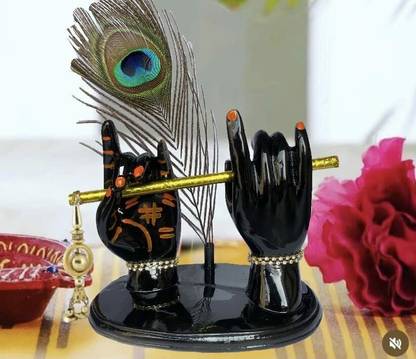 krishnagallery1 Black Shree Krishna Flute Hand Statue Marble Krishna Statue Decorative Showpiece  -  22 cm