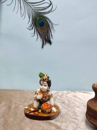 Pratima PRATIMA Baby Krishna Makhan Chor Idol Thakur ji murti Little Kanha makhanchor डेकोरेटिव शोपीस  -  8 cm