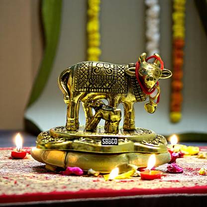 SBBCO Divine Edge Mini Gold Polish Kamdhenu Cow Decorative Showpiece  -  4.8 cm