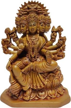 Pratima PRATIMA Wooden Finish Gayatri MATA Devi Sitting on Lotus, Decorative Showpiece  -  13.5 cm