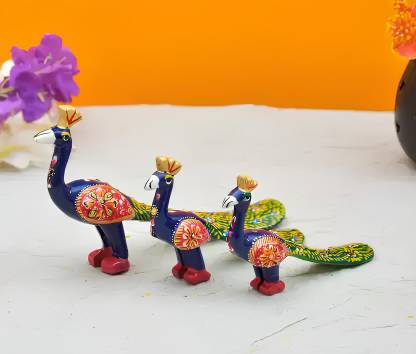 Jivaa Handicraft Poly-resin Peacock showpiece for Home and Office Table Decoration set of-3 Decorative Showpiece  -  5 cm