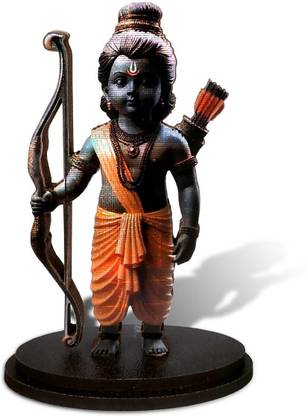 Airtick Ram Lalla 2d Idol Ayodhya Mdf Wooden Statue God Stand For car Dashboard Decorative Showpiece  -  10 cm