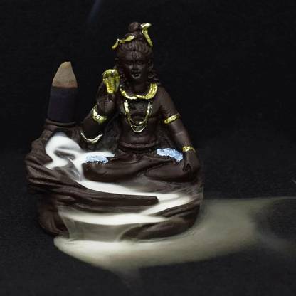 HC VILLA Shiva Backflow Smoke Incense Holder with Free 10 Scented Cone Incenses (Black) Decorative Showpiece  -  12 cm