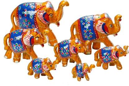 DreamKraft Paper Mache HandCrafted Set of 7 Elephant Showpiece For Home Decor And Gift Purpose Decorative Showpiece - 5 cm