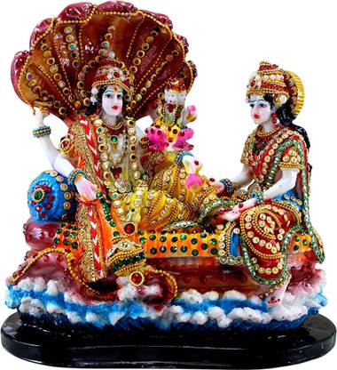 PRG Exquisite Statue of Lord Vishnu with Goddess Lakshmi Reclining on Shesh Naag Decorative Showpiece  -  26 cm