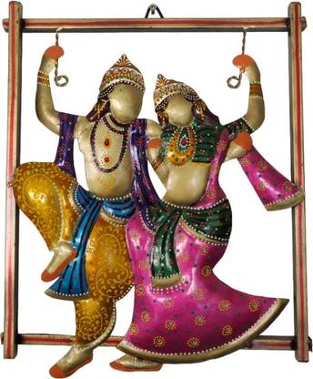 Radha Krishna Metal Wall Frame Multicolor Decor Figurine 43 cm Religious Idol & Figurine