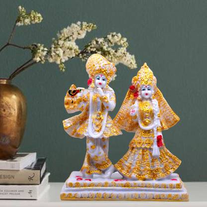 GW Creations Lord Radha Krishna statue Murti Marble Finish Decorative Showpiece  -  5 cm