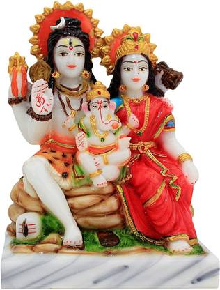 sanskaari Marble Lord Shiv Parivar Idol Shiv Parwati God Shiva Family Statue Decorative Showpiece  -  14 cm