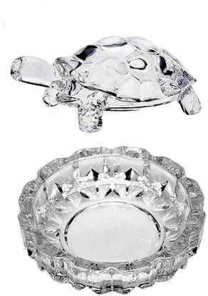 Aanshi shoppe Crystal Glass Turtle Tortoise with Pond Pot for Good Luck & Wealth Creation Decorative Showpiece - 3.7 cm