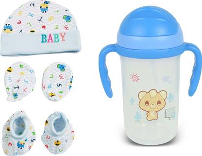 Mojo Galerie Combo Pack 350ml Handle Sipper & Cap, Mittens & Booty- Blue