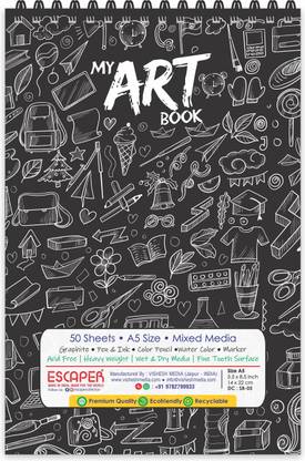 ESCAPER Black Doodles Theme Sketch Book (A5 Size - 100 Pages) | Artist Sketch Pads | Artist Drawing Book | Sketch Book For Painting Sketch Pad