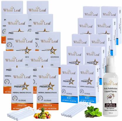 White Leaf Premium Herbal Cigarettes Frutta & Mint Flavour (200 Stick|100 ML) Nicotine Free Smoking Cessations