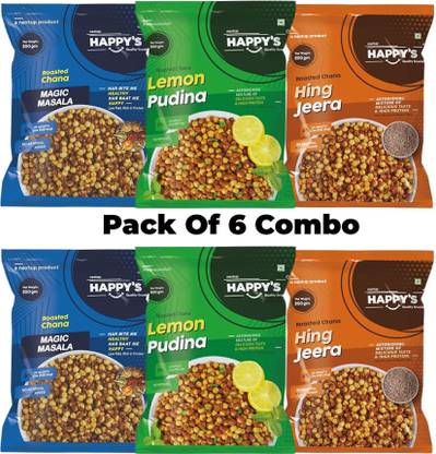 Happy's Roasted 2 Magic Masala +2 Lemon Pudina +2 Hing Jeera Mix 200 gm Chana Combo