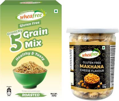 wheafree Gluten Free Crunchy 5 Grains Mix 250g -Mint Flavour & Makhana 50g Cheese Flavour
