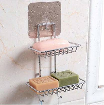 DK Creation Wall mount Self-Adhesive Stainless Steel Double-Layer Soap Dish Holder