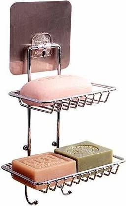 Premsakhi Wall Mounted Double Layer soap Dish Holder Stainless Steel Wall Hanging Soap with Hook