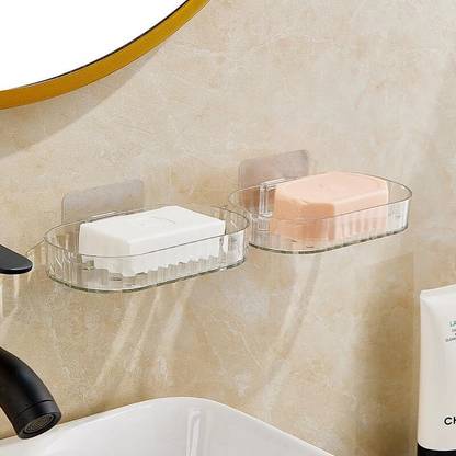 tvAt Pack of 2 , Wall-Mounted & Tabletop Transparent Soap Dish Holder