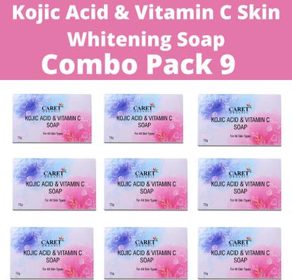 Caret Organic Kojic Acid & Vitamin C Skin Whitening,Skin Lightening Soap (75g*9)-Paraben Free