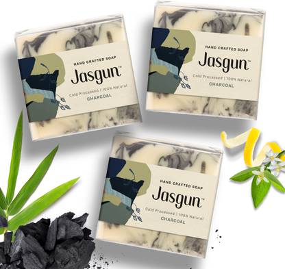 jasgun Charcoal Cold Processed Soap, 100% Natural, Hand Crafted Soap Pack of 3