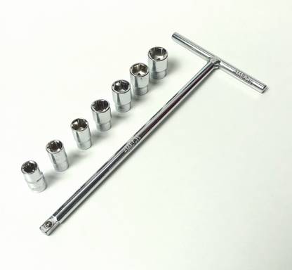 4MECH 1/4" Square Drive T-7 CRV Steel T-Handle with (7, 8, 9, 10, 11, 12, 13 mm) 7 Socket Set