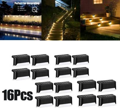 Xydrozen Solar Deck Lights 16 Pcs, Solar Step Lights Outdoor Waterproof-Black Solar Light Set