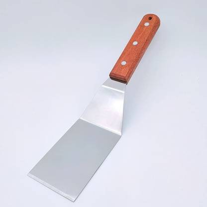 MobFest Food Grade Stainless Steel Metal Flat Spatula with Wood Handle Griddle Scraper Wooden Spatula