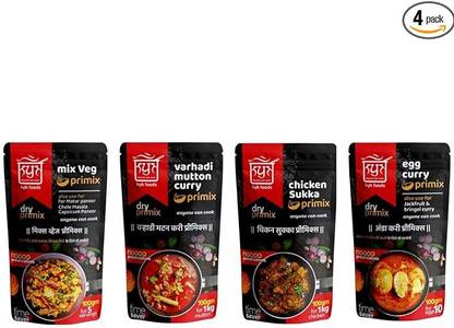 KYK FOODS Masala Combo of (Varhadi Chicken Curry,Varhadi Mutton,Chicken Sukka,Egg curry)