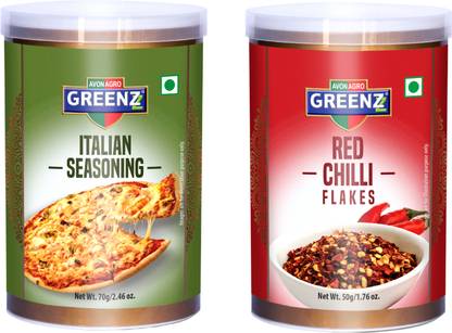 GREENZZ Combo Pack I Italian Seasoning 70Gm I Red Chilli Flakes 50 Gm