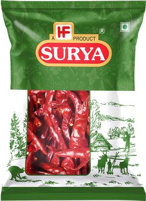 Surya 500gm Guntur Red Chilli (Lal Mirch) Whole Without Stem| Stemless Guntur Chilly