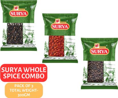 Surya Chilli Flakes 100g Schezwan pepper 100g Black pepper whole 100g