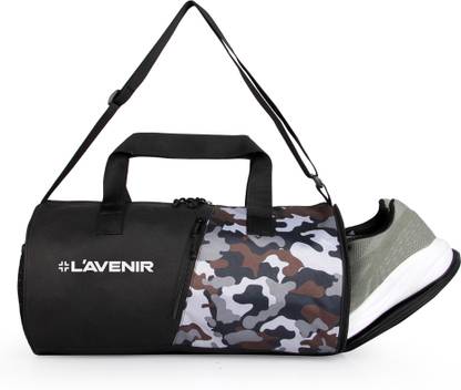 L'AVENIR Black/Grey CAMOUFLAGE PRINT Gym Bag for Men & Women with Side Shoe Pocket