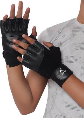 ArrowMax GYM GLOVES WITH WRIST SUPPORT FOR MEN WOMEN BLACK LEATHER FOAM PADDED Gym & Fitness Gloves