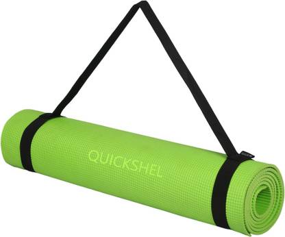 Quick Shel 100% EVA Eco Friendly Mat, Exercise & Gym Mat With Yoga Strap Green 4 mm Yoga Mat
