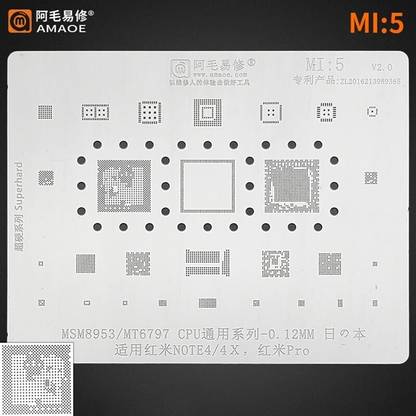 AKT AMAOE MI-5 BGA Reballing stencil for Xiaomi Redmi Note 4x Msm8953/mt6797 Hongmi Pro BGA Stencil MSM8953 CPU MT6797CPU MI NOTE4 NOTE 4X PRO stencil Stencil