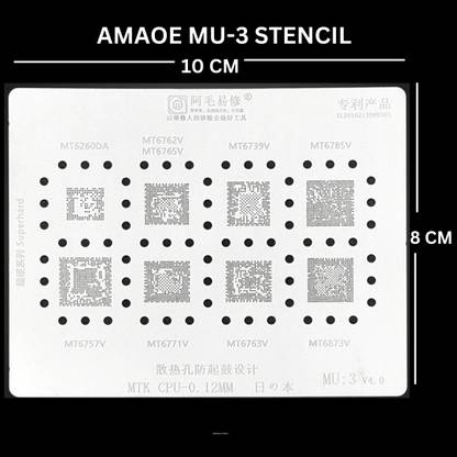 AKT Amaoe MU:3 BGA Reballing Stencil for MT6260DA/MT6765V /MT6785V/MT6757V/MT6771V/MT6763V CPU IC Chip Tin Planting Net Stencil