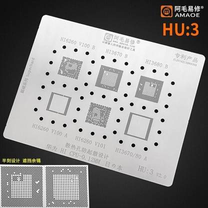 AKT AMAOE HU-3 STENCIL For HI CPU BAG Reballing For Huawei Hi6260 Hi3670 Hi3680 CPU Hi3680 CPU Tin Screen Steel Mesh Tin planting Stencil