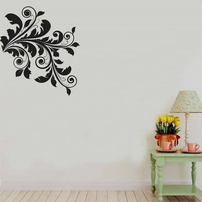 GLOBAL GRAPHICS 51 cm decorative black flower wall sticker (pvc vinyl) Reusable Sticker