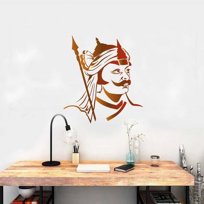 Archi Graphics Studio 48 cm The Legendary Worrior Maharana Pratap Worrior Red Dress with Spear Decorative Wall Sticker ( PVC Vinyl ) Self Adhesive Sticker