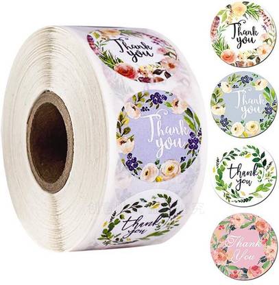 HASTHIP 6.35 cm Round Floral Thank You Stickers Seal Label for Favor Party Handmade Envelope Stationery Sticker (Multi-color2) Self Adhesive Sticker
