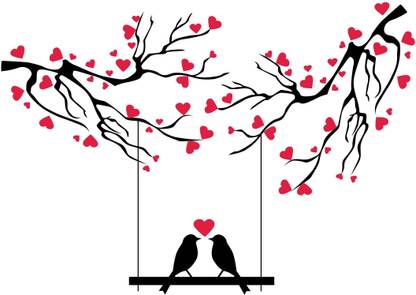 Azan Creation 76.2 cm Love Birds on branch Wall Sticker for Bedroom Size - 76X55CM Self Adhesive Sticker
