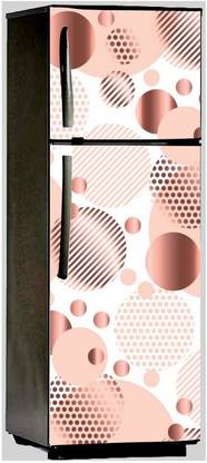 Sahaj Décor 60 cm white background round design with square & lines colourfull decorative extra large fridge sticker ( covering area 60cm X 160cm ) Self Adhesive Sticker