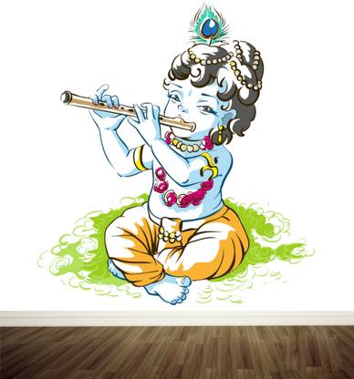 parth decor 66 cm BABY KRISHNA WALL STICKER (60X66) CM Self Adhesive Sticker