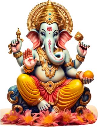 CreativeEdge 61 cm Wall Sticker Lord Ganesha Sitting with Flowers Self Adhesive Sticker