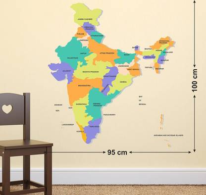 WALLDECORS 91.44 cm INDIA MAP STICKER Self Adhesive Sticker